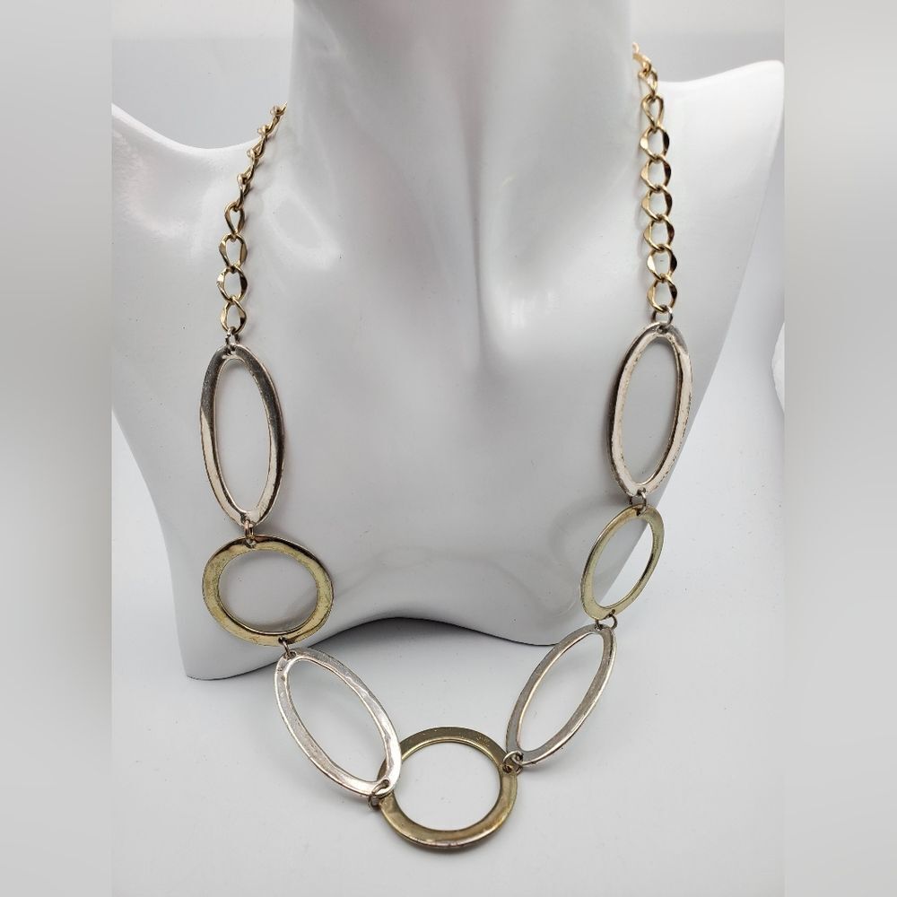 Multi tone circle antique hoop necklace N1732